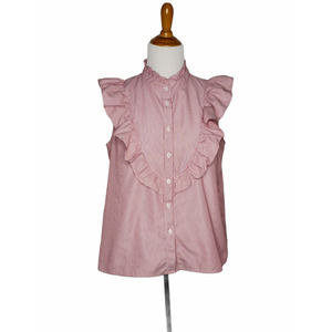 Love J Bib Front Ruffle Trim High Neck Red White L